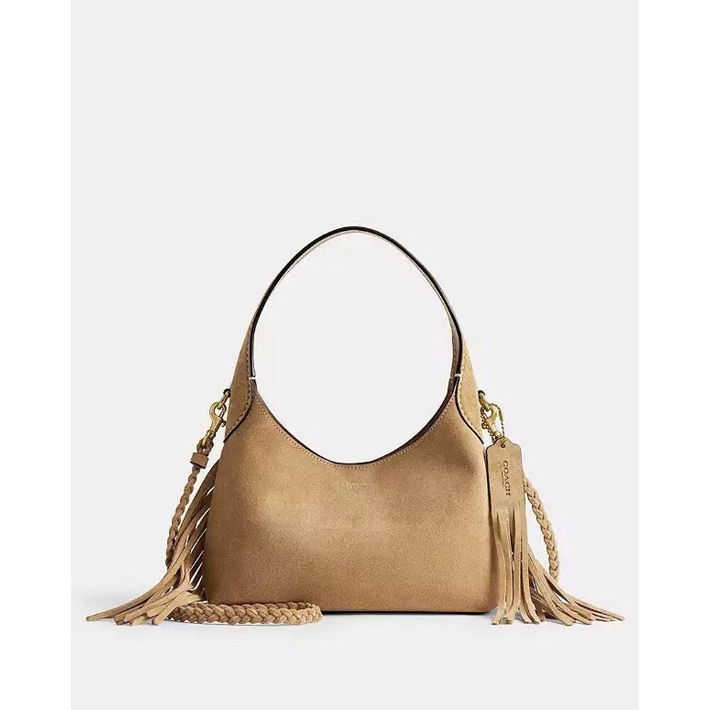 Coach Tan Suede Shoulder Bag with Braided Strap - Picture 3 of 14